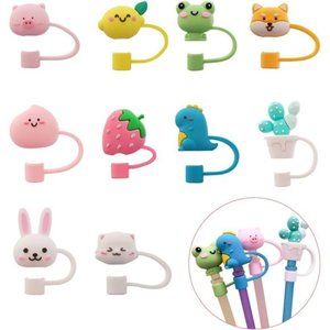 10pcs Animals Straw Tips Cover, Silicone Straw Toppers for 6mm (1/4 Inch)